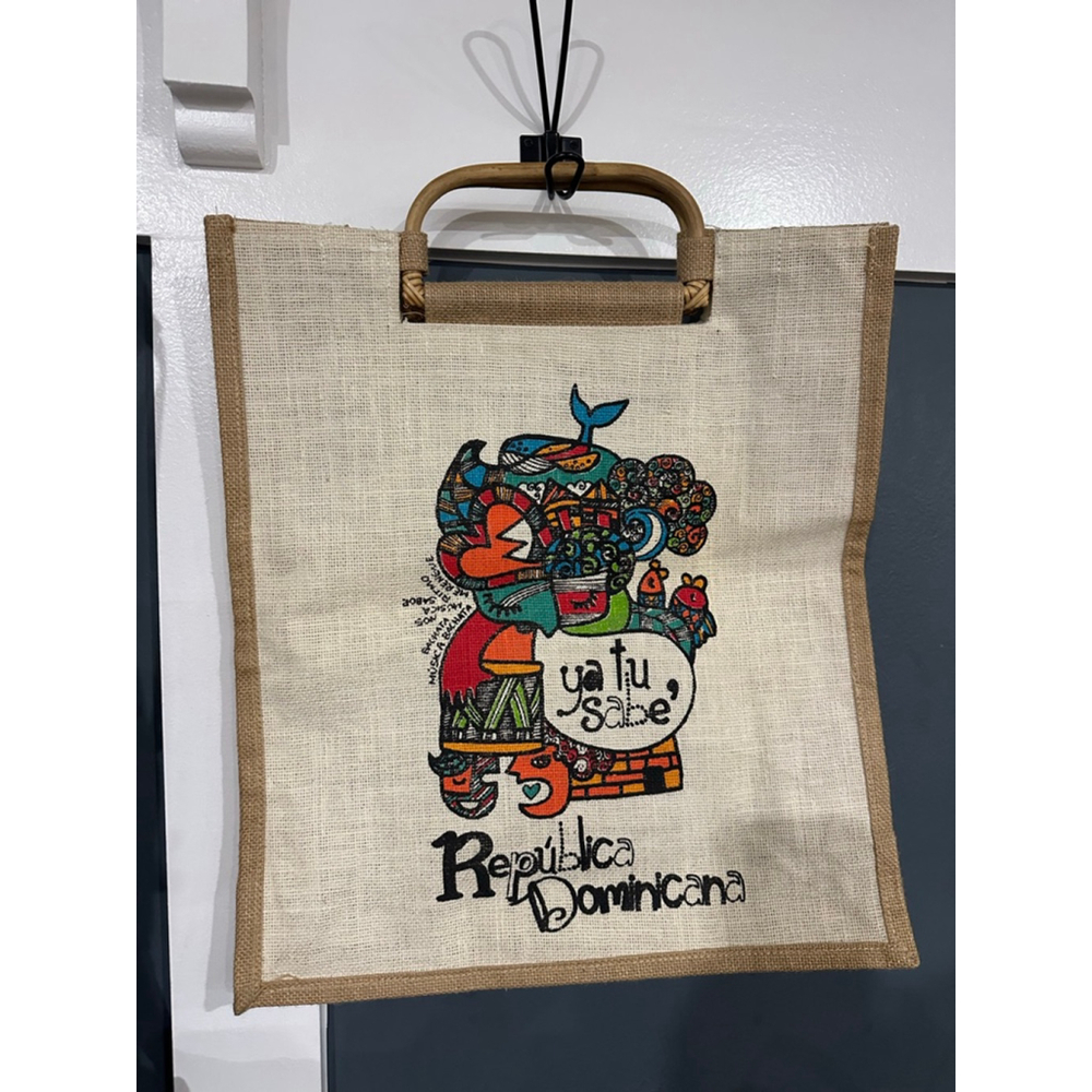 Unisex Jute Tote Bag Tan/Green "Republica Dominicana" Size One Size - Picture 1 of 7
